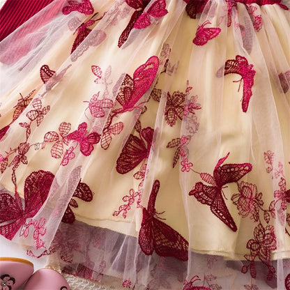 Elegant New Girl Embroidery Flower Girl Dresses for Wedding Autumn Winter Long Sleeve Princess Birthday Party Clothing 3-8Yrs