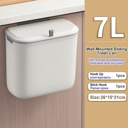 Bathroom Trash Can Wall Mounted Hanging Trash Bin With Lid Waterproof Narrow Seam Rubbish Bin Toilet Waste Garbage Bin 7/9L