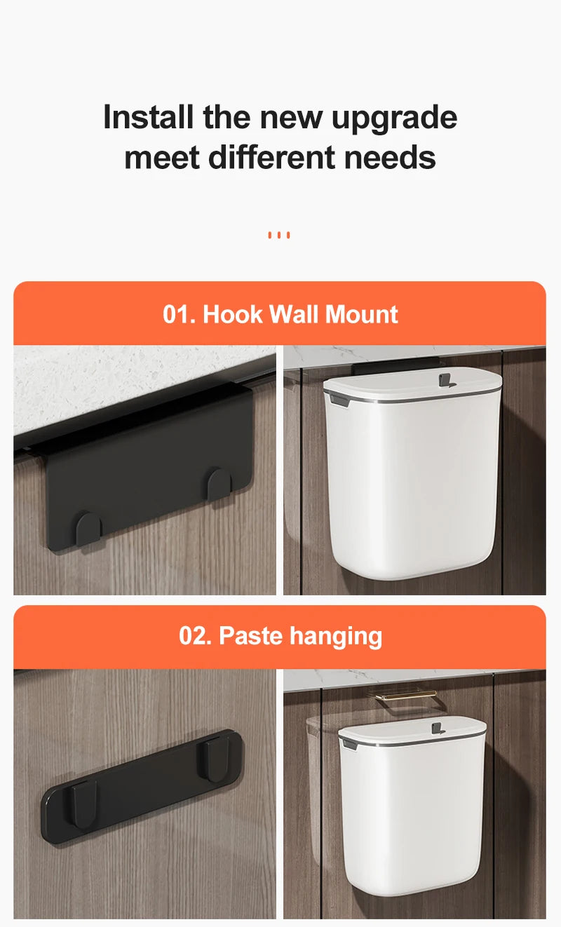 Bathroom Trash Can Wall Mounted Hanging Trash Bin With Lid Waterproof Narrow Seam Rubbish Bin Toilet Waste Garbage Bin 7/9L