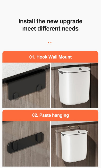 Bathroom Trash Can Wall Mounted Hanging Trash Bin With Lid Waterproof Narrow Seam Rubbish Bin Toilet Waste Garbage Bin 7/9L