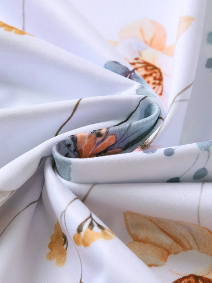 XUANSHOW Summer Women Uniform Flowers Printed Work Wear Pocket Front Short Sleeve V Neck Clothes