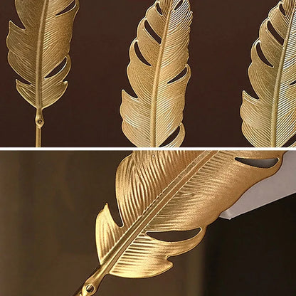 1pc Golden Ginkgo Leaf Feather Metal Model Figurines Manual Desktop Crafts Ornaments Photo Props Statues Sculptures Home Decor