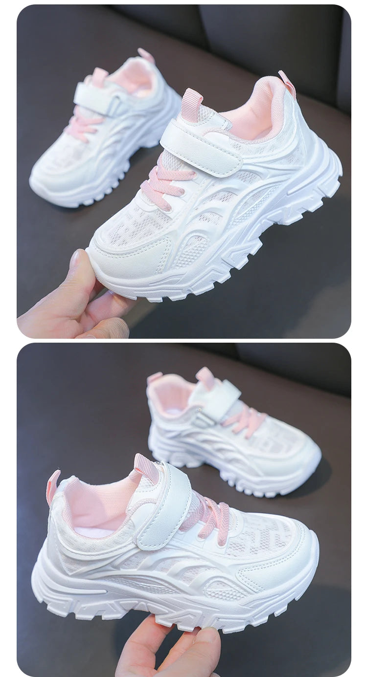 Kids Sports Shoes Breathable Comfortable Students White Shoes School Trendy 2025 New Children Running Shoes Thick Soft Sole