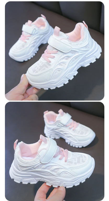 Kids Sports Shoes Breathable Comfortable Students White Shoes School Trendy 2025 New Children Running Shoes Thick Soft Sole