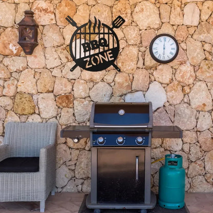 Barbecue Wall Hanging Decor BBQ Zone Retro Signs Grill Outdoor Backyard Kitchen iron Art Decoratio Art,Metal Round Grill Sign