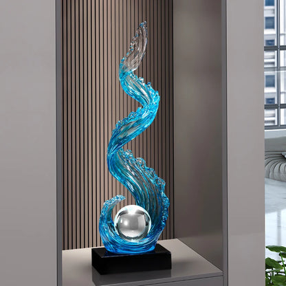 Home Decor Wind and Water Rising Decorations,Blue Resin Sculpture Luxury Living Room Entrance Vertical Art Decoration Customized
