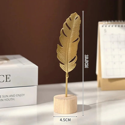 1pc Golden Ginkgo Leaf Feather Metal Model Figurines Manual Desktop Crafts Ornaments Photo Props Statues Sculptures Home Decor