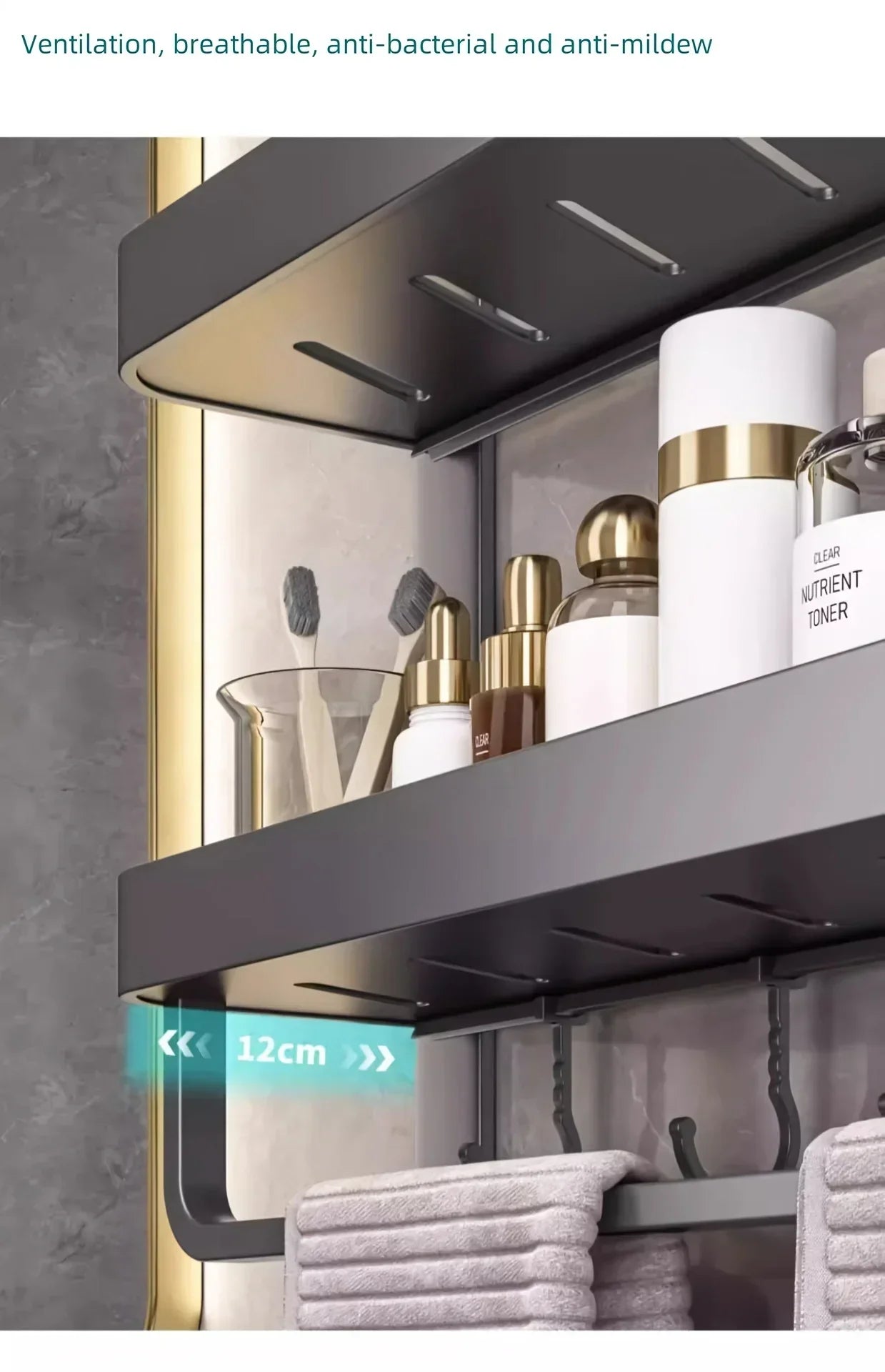 Bathroom Space Storage Towel Items Storage Rack Shampoo Bottle Mouthwash Cup Triple Shelf Wall Hooks Bathroom Accessories