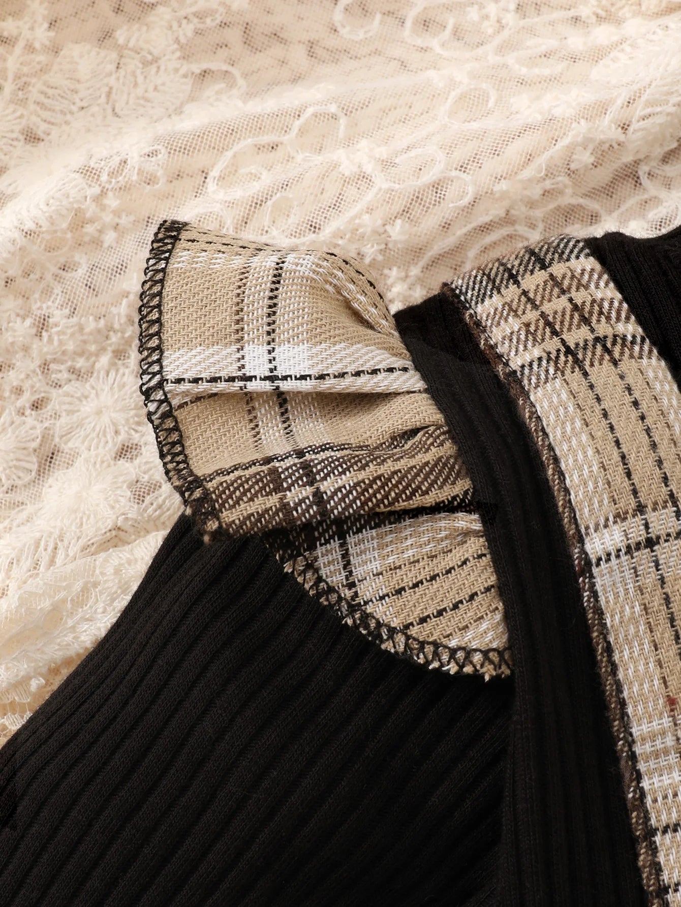 New Baby Girl Spring And Autumn Black Checkered Fake Two-piece Big Bow Headband Dress For Daily Outdoor Wear