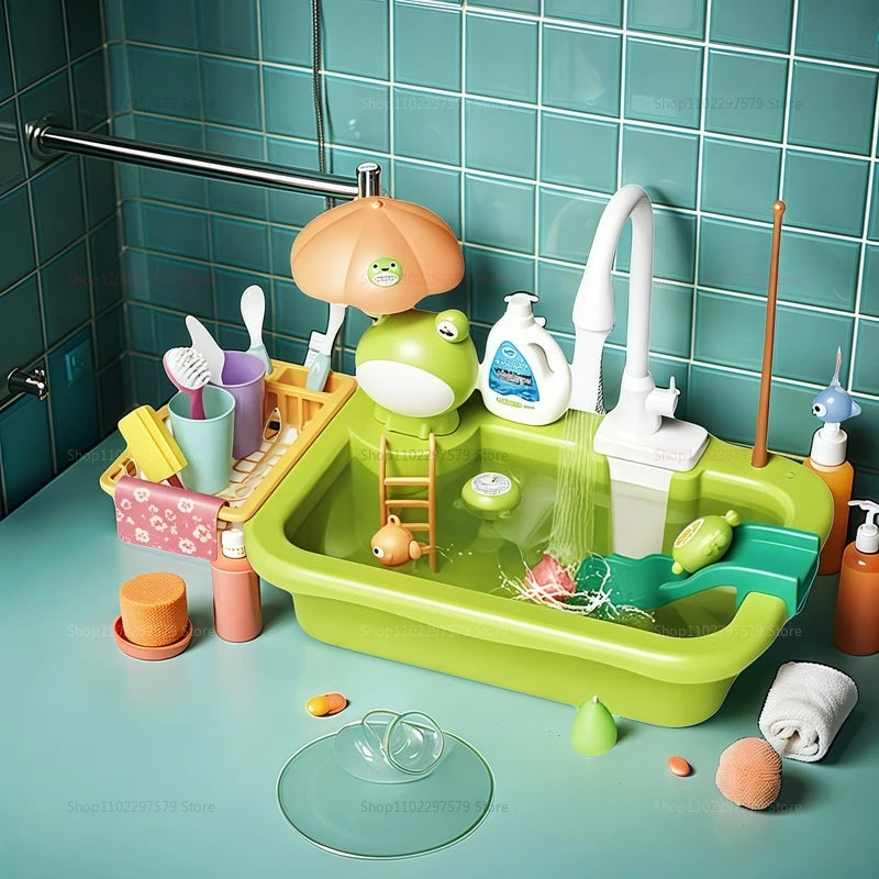 Kids Kitchen Sink Dishwasher Play Set Toys Water Running Pretend Food Fishing Toys Role Play Kids Birthday Gifts Imaginative Fun