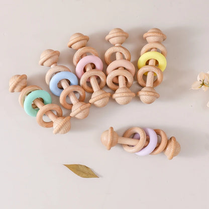 Baby Toys Wooden Rattles Silicone Ring Baby Rattles and Mobiles 0 12 Months Sensory Toys for Baby  Wooden Teether for Baby Gifts