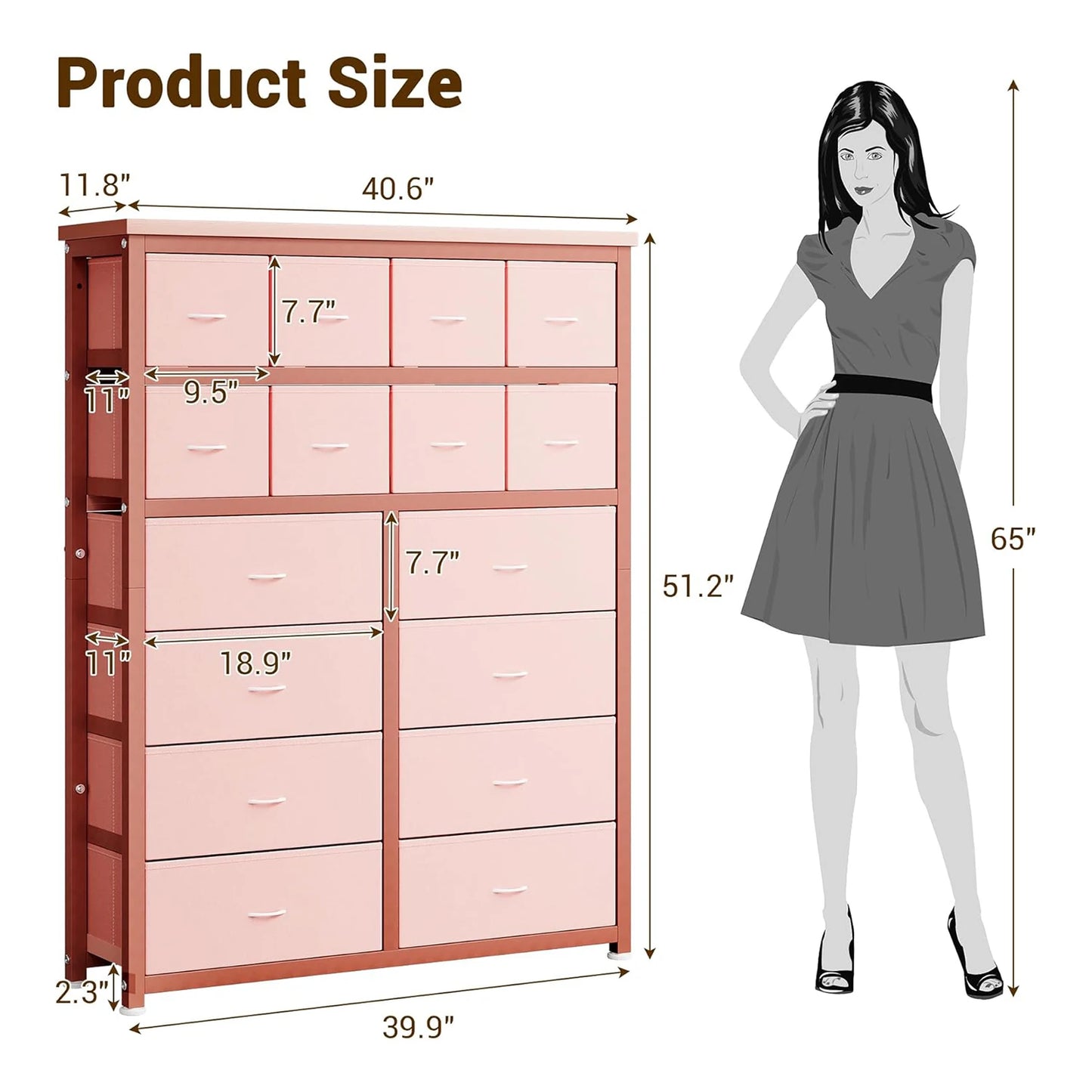 Dresser for Bedroom with 16 Drawer, Dressers & Chests of Drawers, Tall Dresser for Bedroom, Dresser Organizer with Fabric Bins