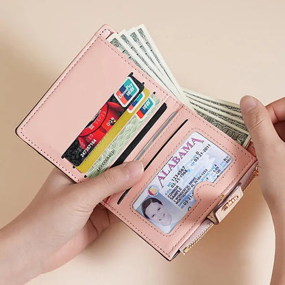 PU Leather Short Wallet Women Multi-Cards Zipper Coin Purse Hasp Small Flowers Card Bag Wallet Zipper Hasp For Girl