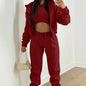 Women's 3-piece Trousers Velvet Hooded Sweatshirt Sports Casual Outfit Casual Long Sleeve Ribbed High Waist Pant Suits Sporty