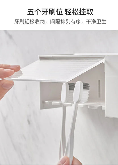 Bathroom Shelves Wall Mount Toothbrush Toothpaste Holder Suction Cup Storage Rack Toiletries Organizer Bathroom Accessories