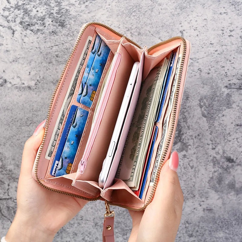 PU Leather Billfold Wallet Case Bag Girls Women's Fashion Zipper Wallets  Long Purses Handbags Coin Purse Cards Holder