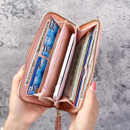 PU Leather Billfold Wallet Case Bag Girls Women's Fashion Zipper Wallets  Long Purses Handbags Coin Purse Cards Holder