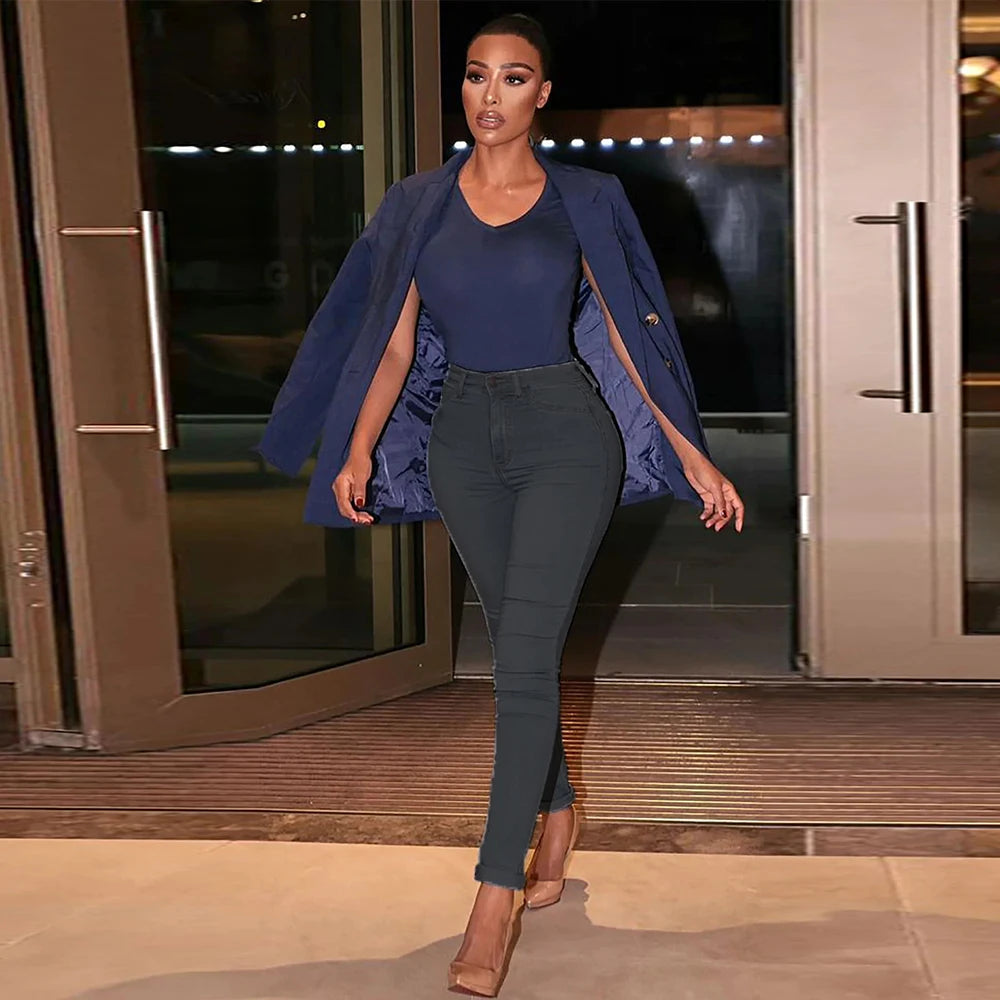 2023 New Stretch Skinny Denim Women's Jeans Mid Waist Pants Blue Retro Washed Elastic Slim Pencil Trousers