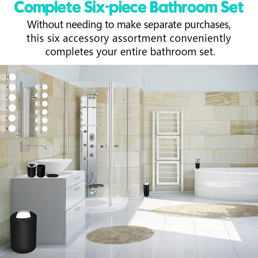 Bathroom Accessory Set,6 Piece Gift Set,Toothbrush Holder,Toothbrush Cup,Soap Dispenser,Soap Dish,Toilet Brush Holder,Trash Can