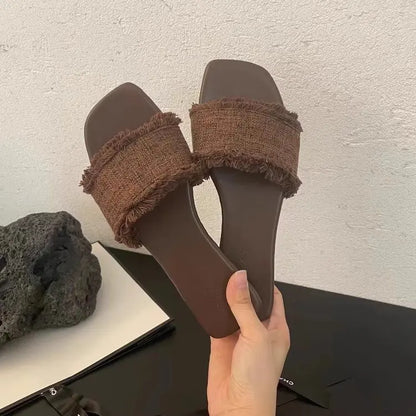 Women's Slippers Solid Color Open-toe Set Foot Vacation Beach Flat Sandals Casual Flip Flops Summer Indoor Women Slides Shoes