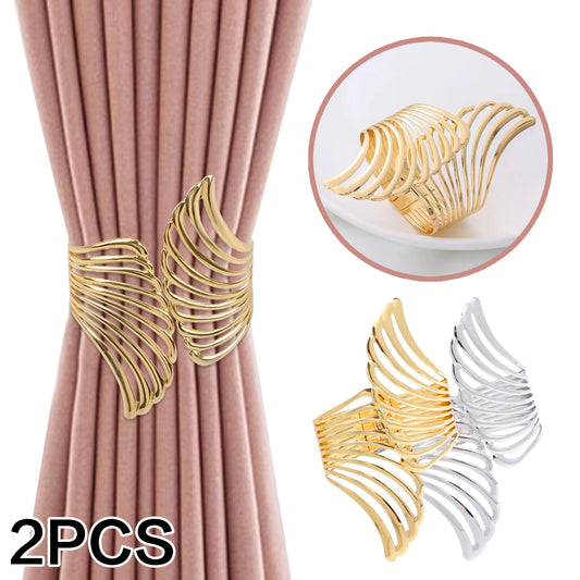 2pcs Modern Luxury Gold/Silver Creative Angel Wings Pattern Spring Curtain Tiebacks,Used For Bedroom, Living Room Curtains