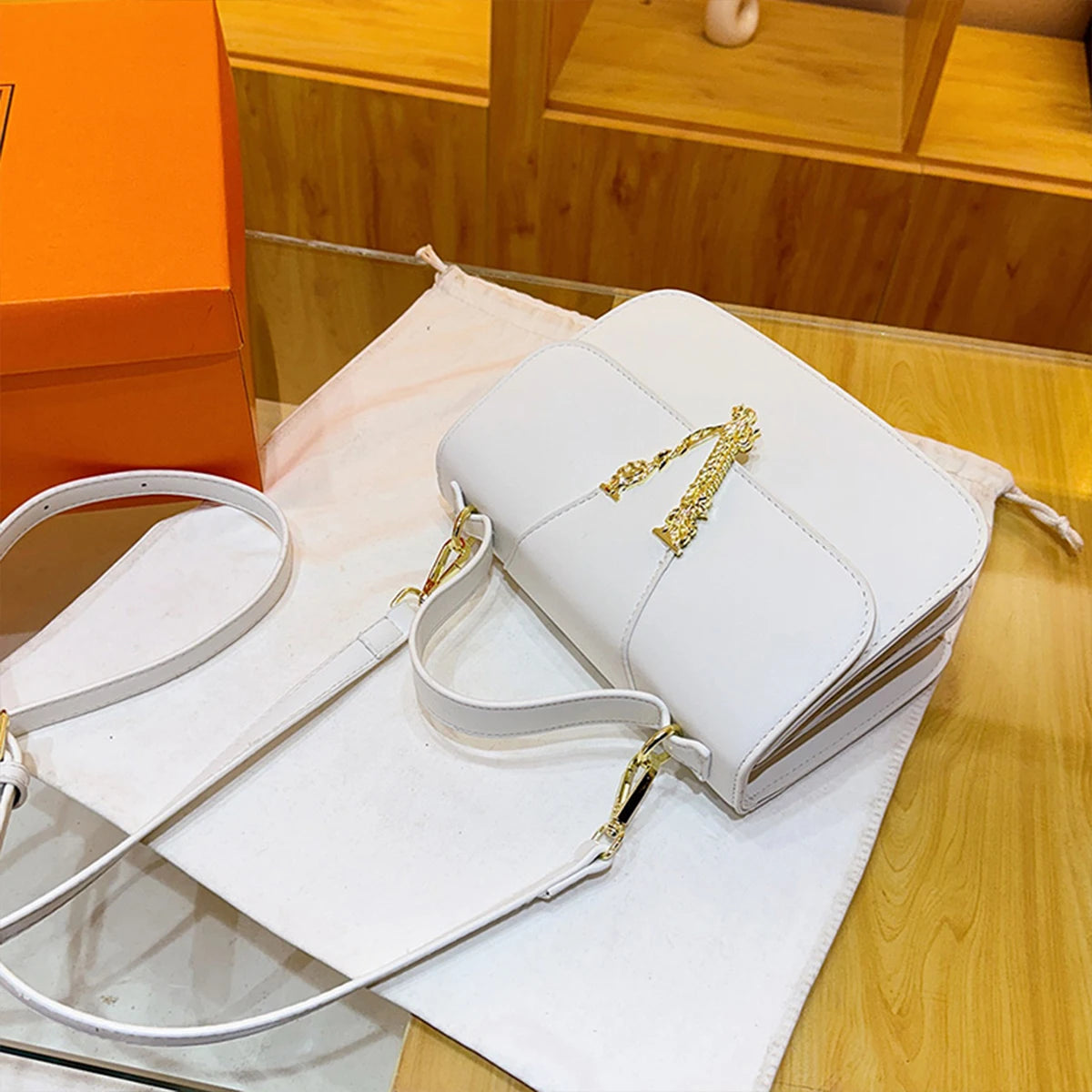 Women's Fashion Crossbody Bag PU V-Logo Flap Purse Large Capacity Magnetic Closure Adjustable Strap Waterproof for Daily Use