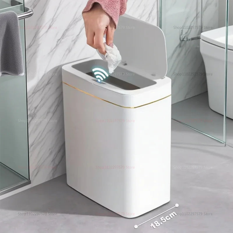 15L Non Contact Smart Sensor Trash Can Automatic Bagging Electric Bathroom Trash Bin Wireless White Smart Home Kitchen Disposal