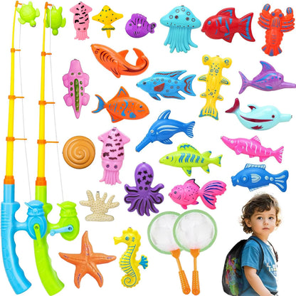 Kids Fishing Toy Set Play Water Toys for Baby Magnetic Rod and Fish with Inflatable Pool Outdoor Sport Puzzle Toys for Children