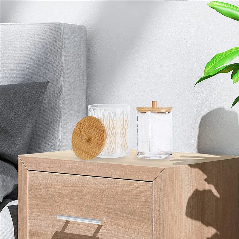 Bathroom Organizer Accessories Set Makeup Holder Storage with Clear Plastic Lids, Cotton Ball/Swabs Dispenser, Organizer Jar