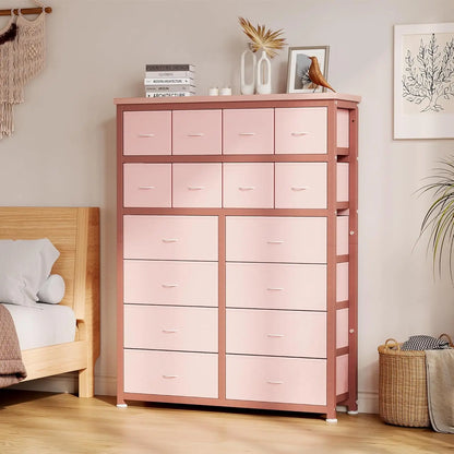 Dresser for Bedroom with 16 Drawer, Dressers & Chests of Drawers, Tall Dresser for Bedroom, Dresser Organizer with Fabric Bins