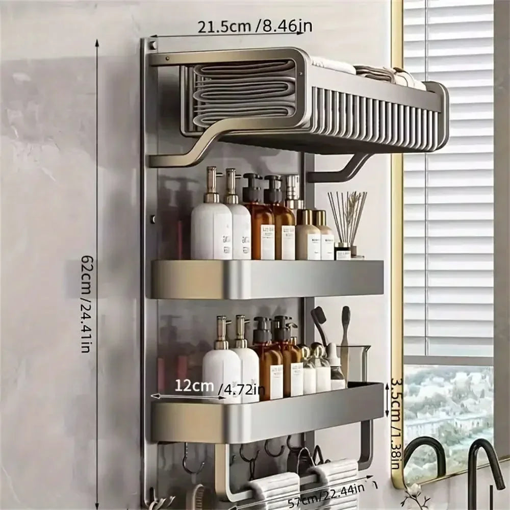 Bathroom Space Storage Towel Items Storage Rack Shampoo Bottle Mouthwash Cup Triple Shelf Wall Hooks Bathroom Accessories