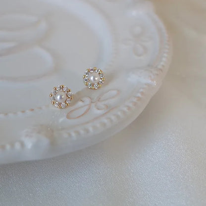 Upscale 14k Gold Jewelry Real Gold  Earrings Zircon Pearl Twist Luxury Stud Earrings for Women Brincos Pendientes Bijoux