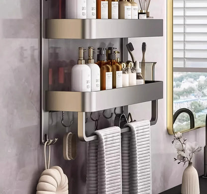 Bathroom Space Storage Towel Items Storage Rack Shampoo Bottle Mouthwash Cup Triple Shelf Wall Hooks Bathroom Accessories