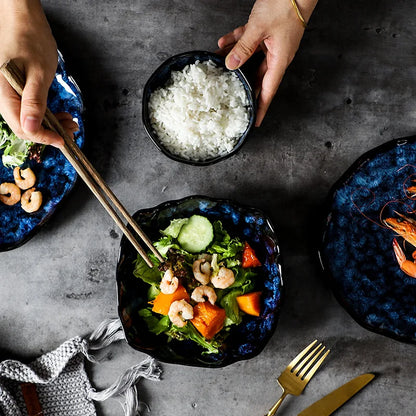 Creative Kiln-Change Bowl and Plate Tableware Home Retro Ceramic Tableware Hotel Dish Plate Rice Bowl Set Home Fish Plate