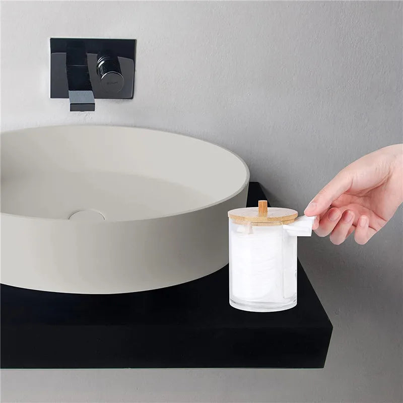 Bathroom Organizer Accessories Set Makeup Holder Storage with Clear Plastic Lids, Cotton Ball/Swabs Dispenser, Organizer Jar