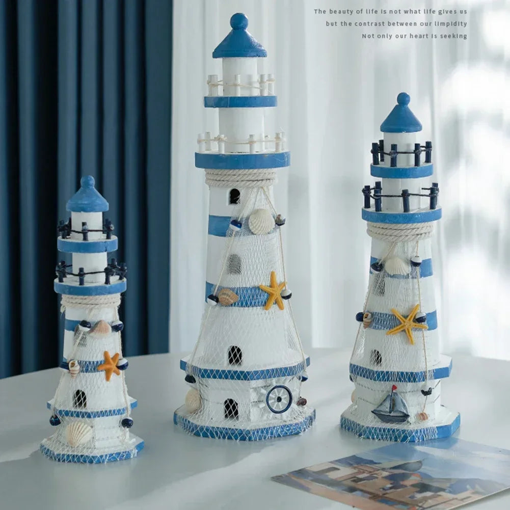 Mediterranean Wooden Lighthouse Sea Decorations Home Decoration Creative Marine Style Decor Gifts For Kids Living Room Ornament
