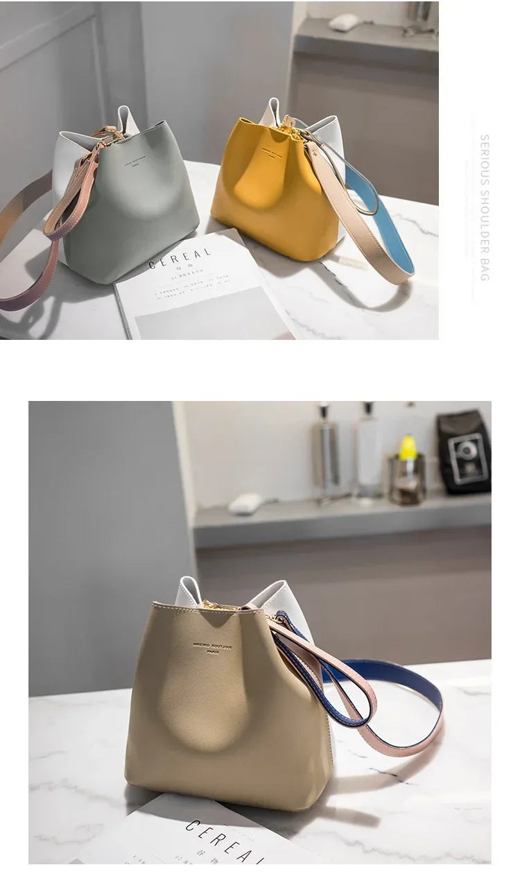 Summer Women's PU Leather Bucket Bag - Fashion Crossbody Shoulder Tote, Brand Designer Messenger Purse for Ladies
