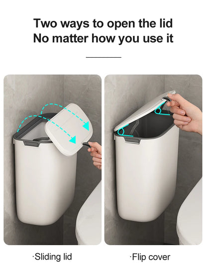Bathroom Trash Can Wall Mounted Hanging Trash Bin With Lid Waterproof Narrow Seam Rubbish Bin Toilet Waste Garbage Bin 7/9L