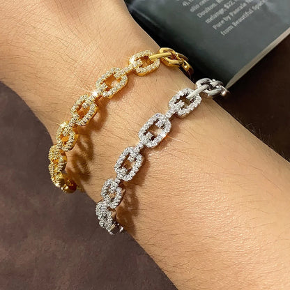 Yupsk Shiny Zircon Hollow Rectangle Link Cuff Bangle Bracelet for Women Luxury Wedding Party Jewelry Women's Gift