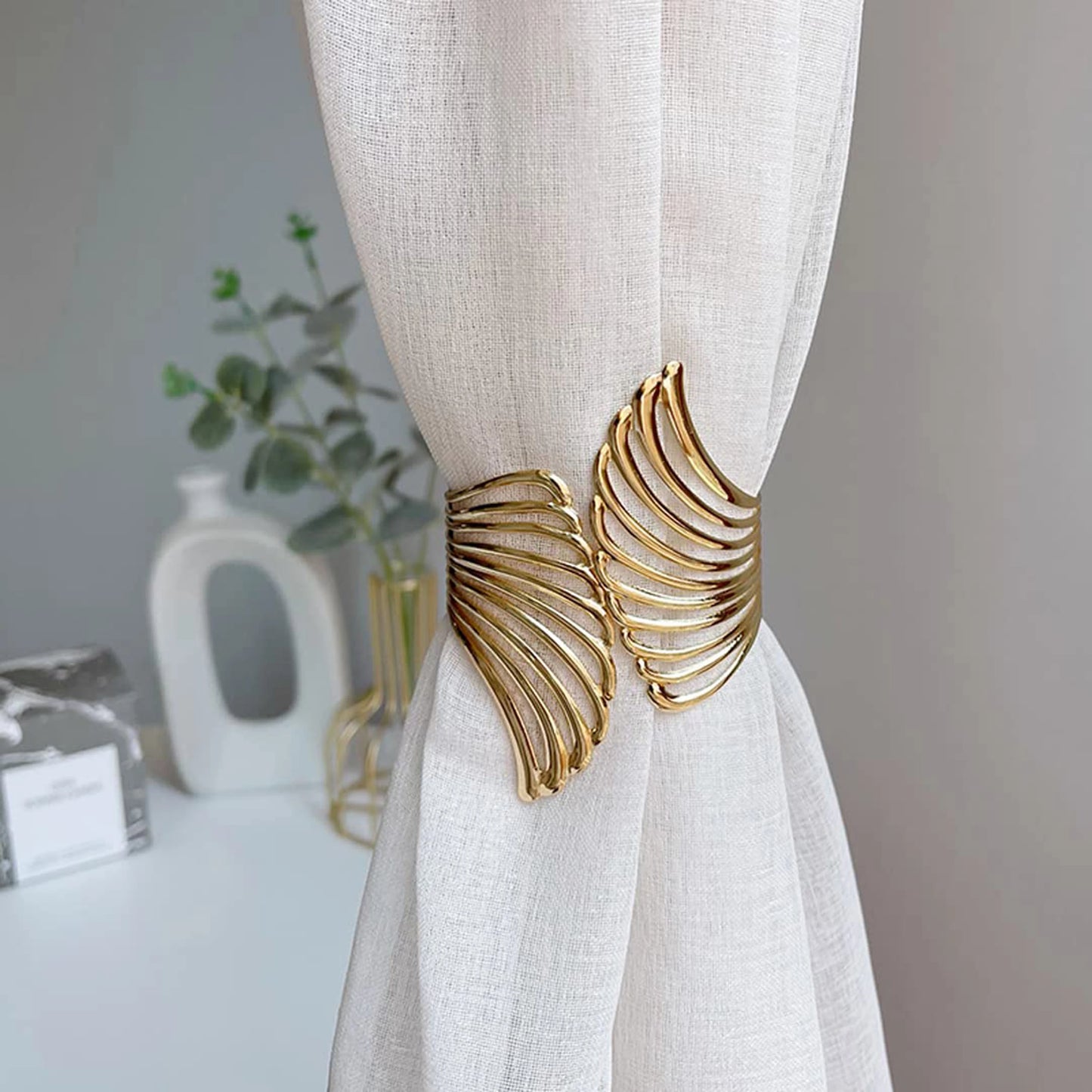 2pcs Modern Luxury Gold/Silver Creative Angel Wings Pattern Spring Curtain Tiebacks,Used For Bedroom, Living Room Curtains