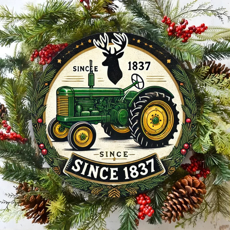 Antique Green Tractor Metal Sign, Wall Hanging Decor, No Electricity Needed, Ideal for Entryway,Kitchen - Since 1837 Design