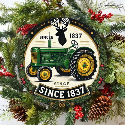 Antique Green Tractor Metal Sign, Wall Hanging Decor, No Electricity Needed, Ideal for Entryway,Kitchen - Since 1837 Design