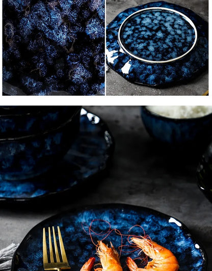 Creative Kiln-Change Bowl and Plate Tableware Home Retro Ceramic Tableware Hotel Dish Plate Rice Bowl Set Home Fish Plate