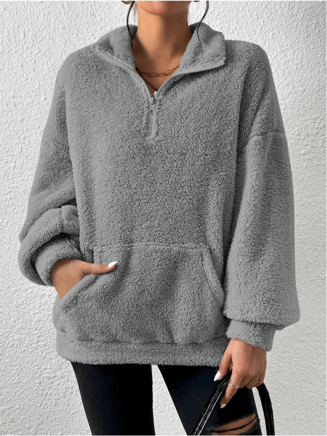 2024 Autumn Winter Fashion Women Velvet hoodie Solid Color Thickened Plush Pullover Big pocket Warm Long Sleeve Lady Sweatshirt