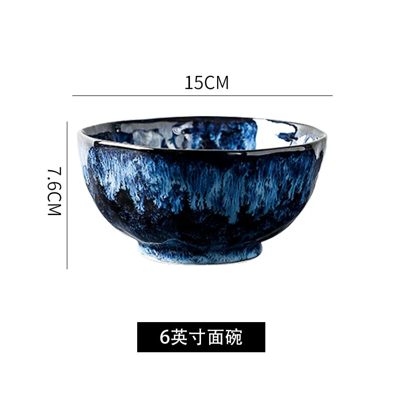 Creative Kiln-Change Bowl and Plate Tableware Home Retro Ceramic Tableware Hotel Dish Plate Rice Bowl Set Home Fish Plate