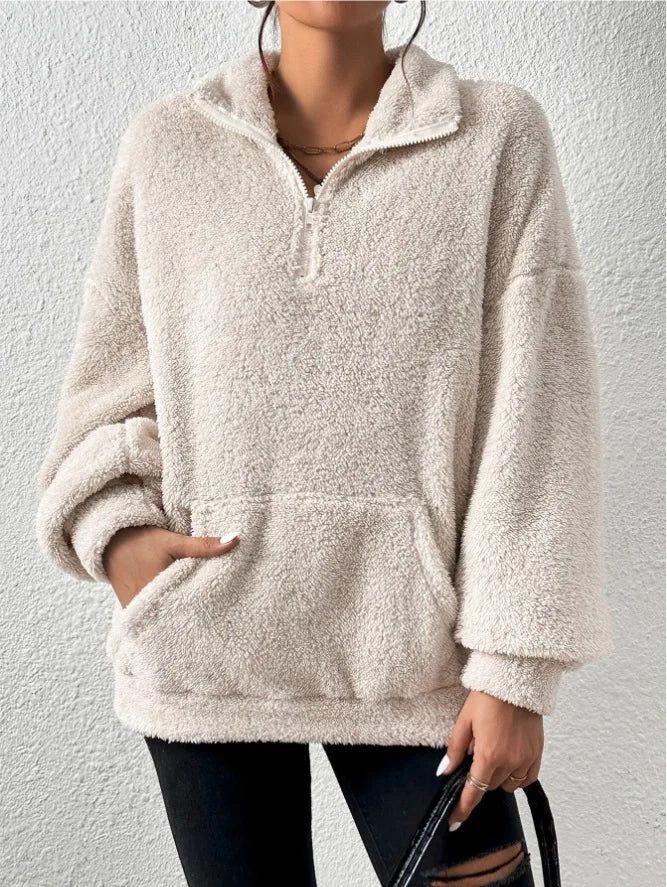 2024 Autumn Winter Fashion Women Velvet hoodie Solid Color Thickened Plush Pullover Big pocket Warm Long Sleeve Lady Sweatshirt