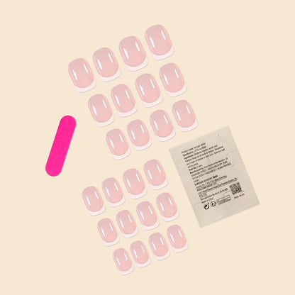 24Pcs/Set Women Girls Short French Light Blue Pink Dual Color Glossy Surface Full Coverage Wearable Fake Nail Press on Nail Art