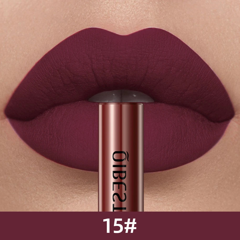 QIBEST 24 Colors Liquid Lipstick Ultra Matte Velvet Long Lasting Women Beauty Red Nonstick Cup Waterproof Lip Gloss Nude Makeup