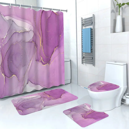 3D Blue Marble Print Shower Curtain 4 Piece Carpet Cover Toilet Cover Bath Mat Pad Set Bathroom Curtain with 12 Hooks Home Decor