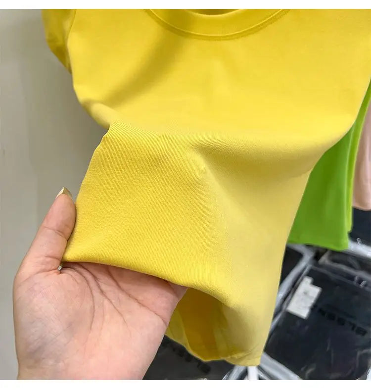 Women's Clothing U-neck T-Shirts Tops Tees pure cotton shoulder sleeved summer solid color slimming short low neck bottom shirt